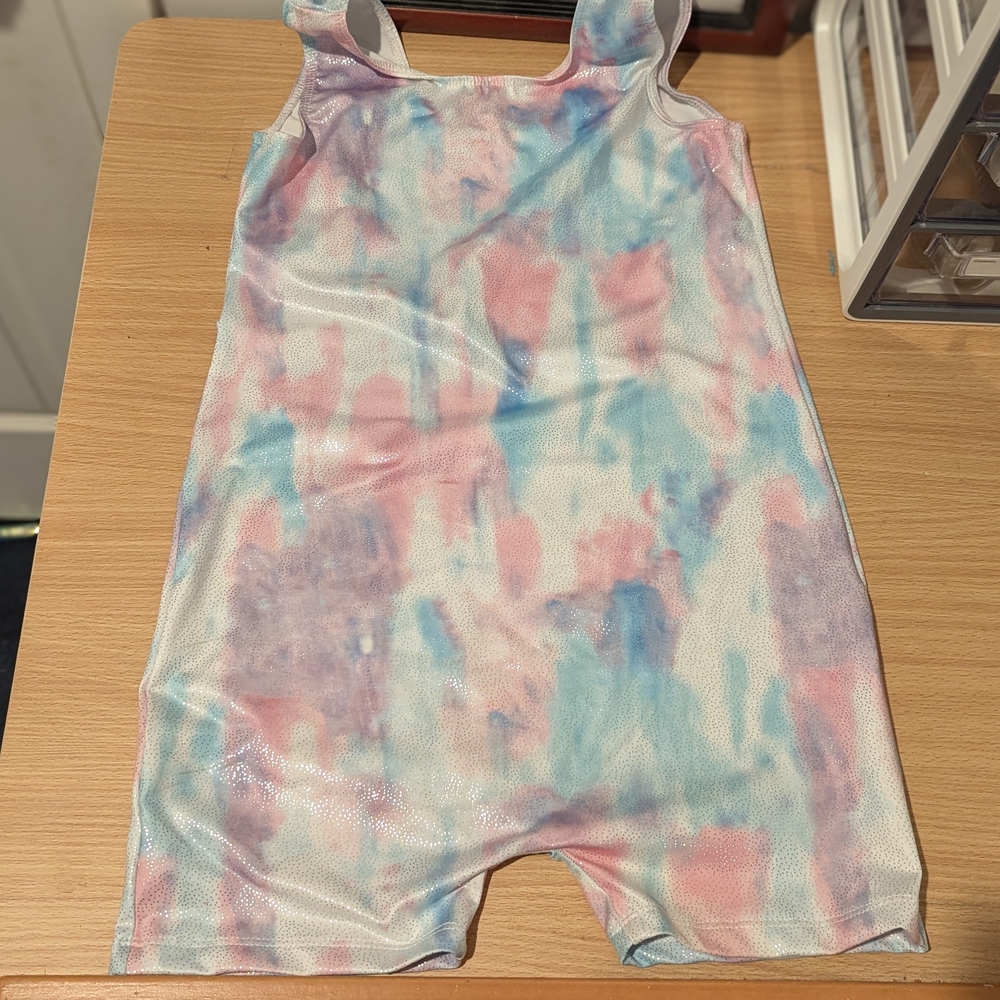 Girls Gymnastics Leotard Size 10/140 cm. Colorful Tie-Dye Sleeveless